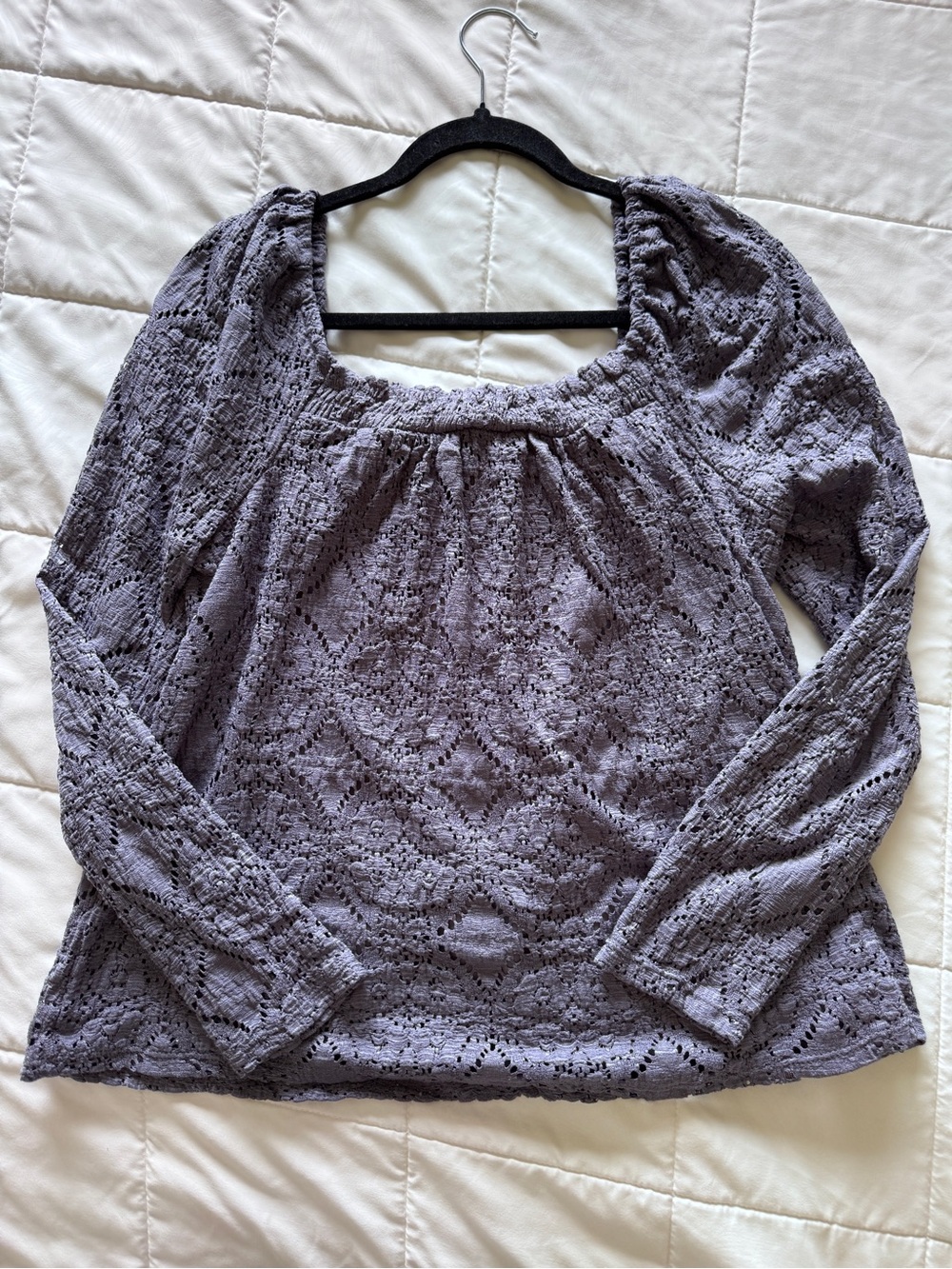 Womens Lace Square-Neck Long Sleeve Top - Gray/Purple